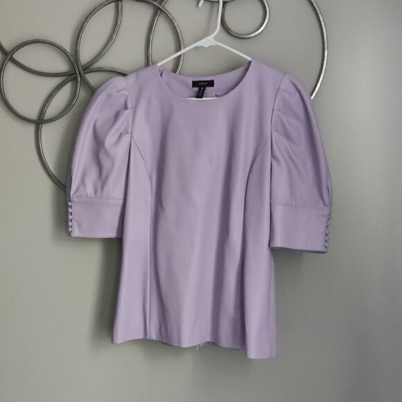 Bloomingdale's Aqua brand puff sleeve faux leather top - Picture 2 of 8